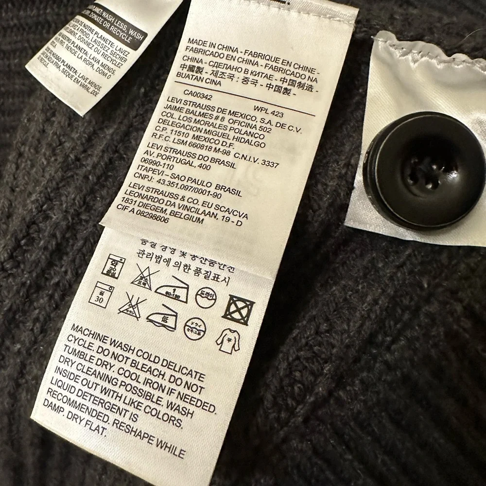 NEW Levis Mens Size XL Long Gray Wool Blend Military Button Mock Ribbed Sweater